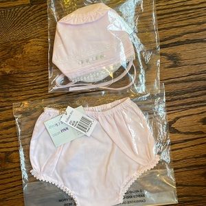 Feltman Brothers Pink Floral Bullion & Lace Bonnet & Diaper Set (NB/3M)